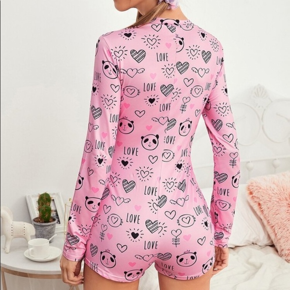 New Pink Panda Cami Pajama Romper - Picture 2 of 5